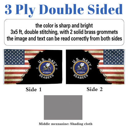 U.S. Navy Seabees flag 3x5ft banner man cave