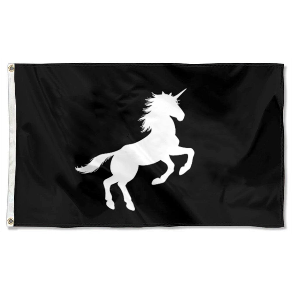 "Black Background White Unicorn" flag 3x5ft banner man cave