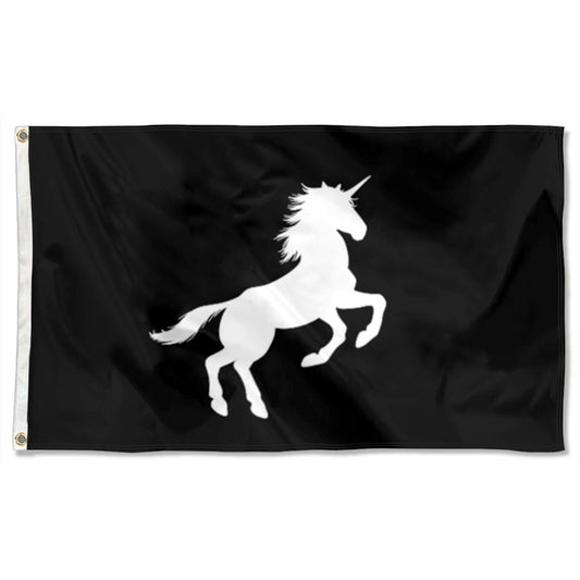 "Black Background White Unicorn" flag 3x5ft banner man cave