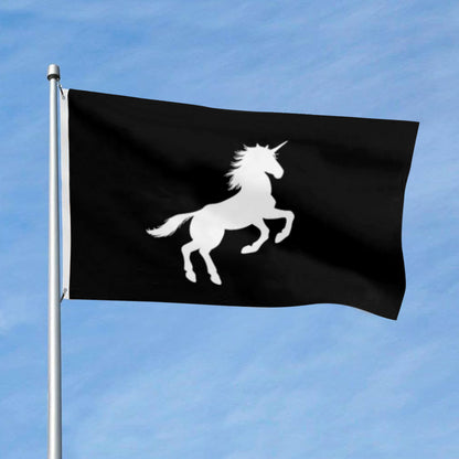 "Black Background White Unicorn" flag 3x5ft banner man cave