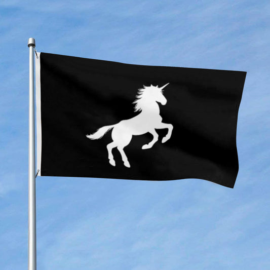 "Black Background White Unicorn" flag 3x5ft banner man cave