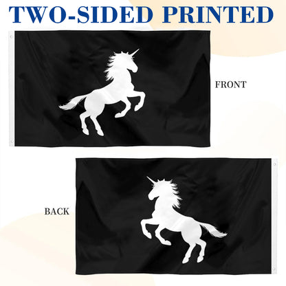 "Black Background White Unicorn" flag 3x5ft banner man cave