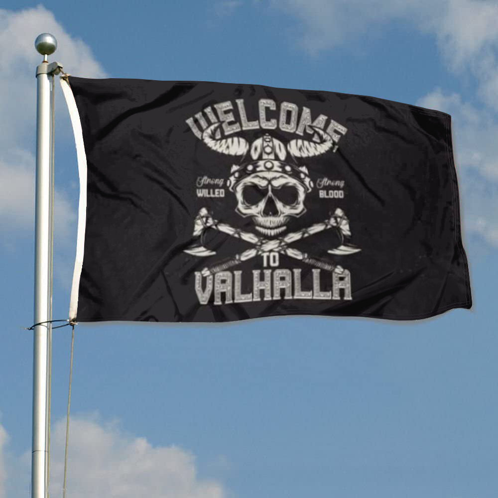Welcome to Valhalla Viking flag 3x5ft banner man cave