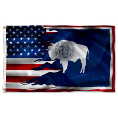 Wyoming And American flag 3x5ft banner man cave