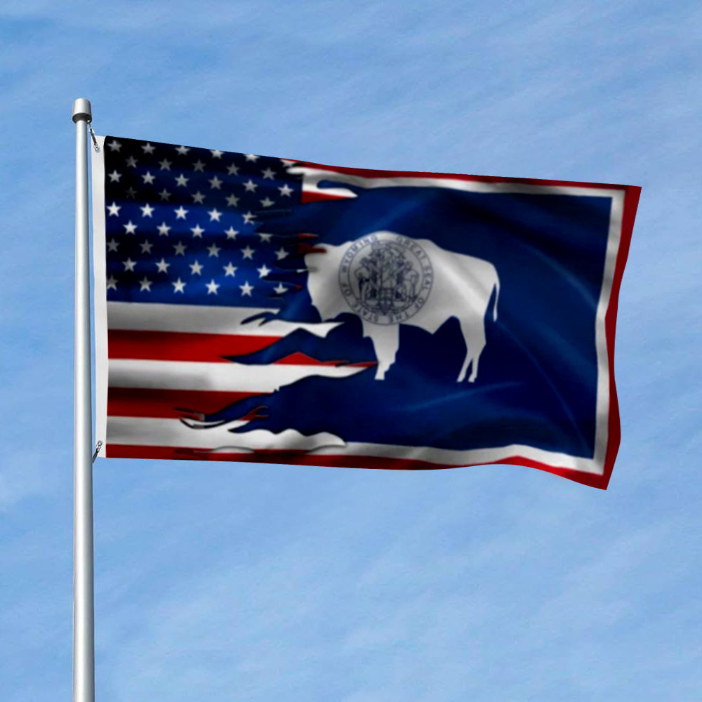 Wyoming And American flag 3x5ft banner man cave