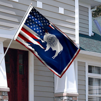Wyoming And American flag 3x5ft banner man cave