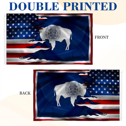 Wyoming And American flag 3x5ft banner man cave