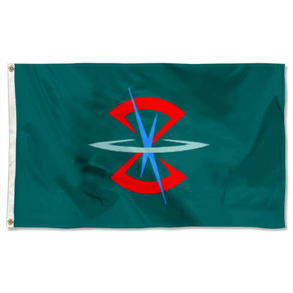 Dark teal Gundam Seed ZAFT flag with red, white, and blue emblem, grommets on left side.