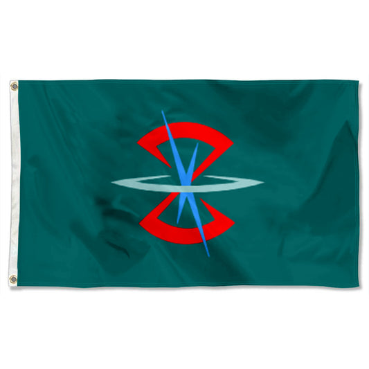 Dark teal Gundam Seed ZAFT flag with red, white, and blue emblem, grommets on left side.