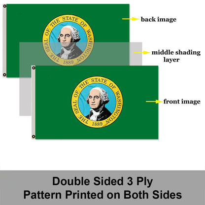 Washington State Flag (USA): 3x5ft Man Cave American Northwest Retro Style Decor Banner