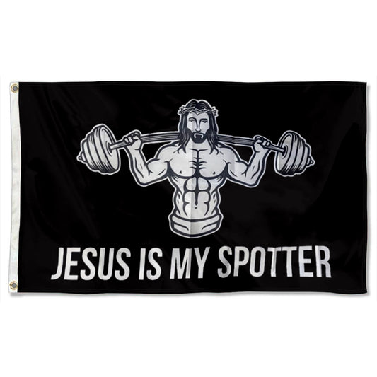 "Jesus Is My Spotter" Gym flag 3x5ft banner man cave
