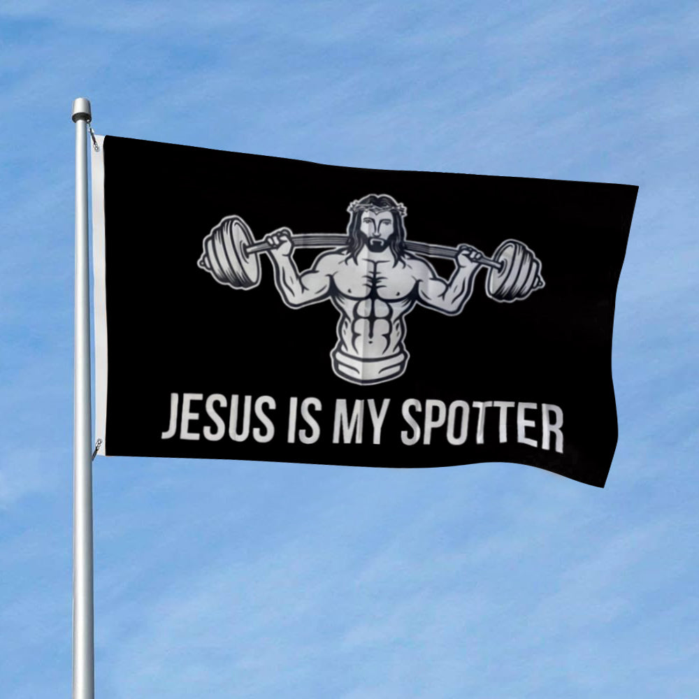 "Jesus Is My Spotter" Gym flag 3x5ft banner man cave